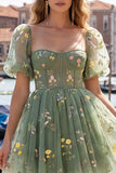 Corset Floral Lilac Square Neck Short Homecoming Dress with Sleeves
