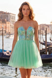 Floral Mint Green Tulle A-Line Short Homecoming Dress