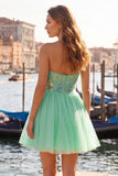 Floral Mint Green Tulle A-Line Short Homecoming Dress