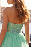 Floral Mint Green Tulle A-Line Short Homecoming Dress