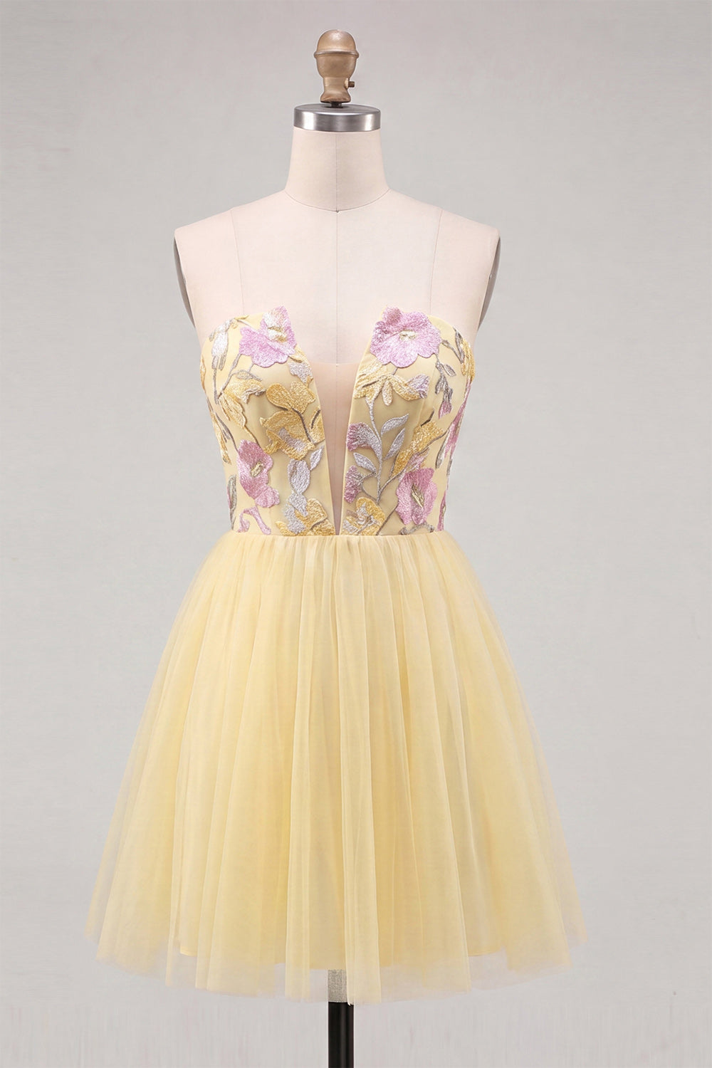Floral Mint Green Tulle A-Line Short Homecoming Dress