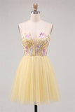 Floral Mint Green Tulle A-Line Short Homecoming Dress