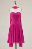 Yellow Pleated Sweetheart A-Line Short Homecoming Dress with Neck Scarf