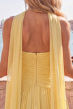 Yellow Pleated Sweetheart A-Line Short Homecoming Dress with Neck Scarf