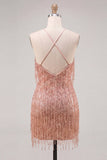 Sparkly Peacock Fringed Halter Tight Short Homecoming Dress