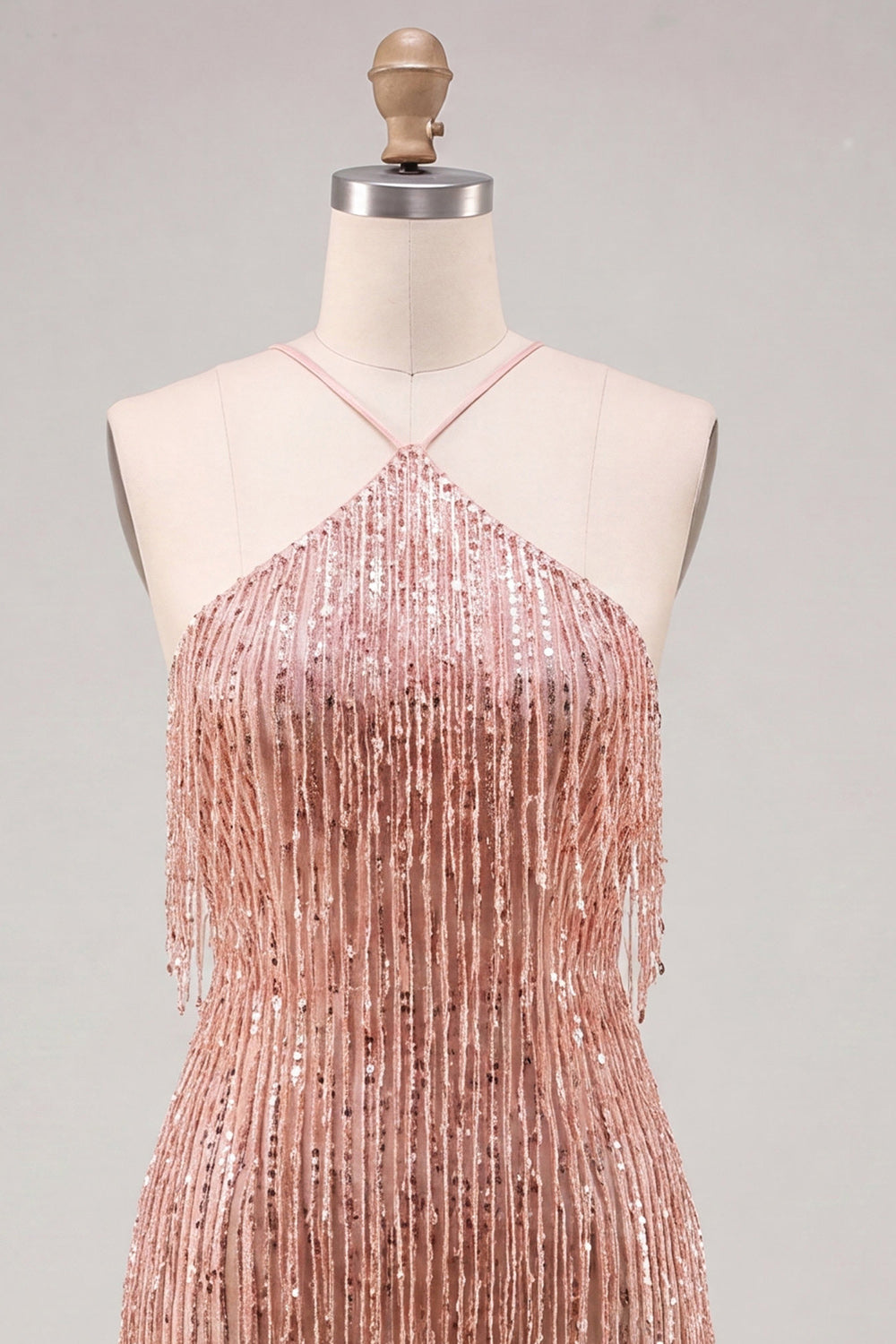 Sparkly Peacock Fringed Halter Tight Short Homecoming Dress