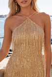 Sparkly Peacock Fringed Halter Tight Short Homecoming Dress