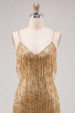 Sparkly Dusty Rose Fringed V-Neck Tight Short Homecoming Dress