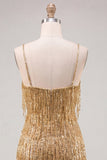 Sparkly Dusty Rose Fringed V-Neck Tight Short Homecoming Dress