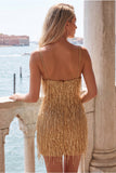Sparkly Dusty Rose Fringed V-Neck Tight Short Homecoming Dress