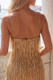 Sparkly Dusty Rose Fringed V-Neck Tight Short Homecoming Dress