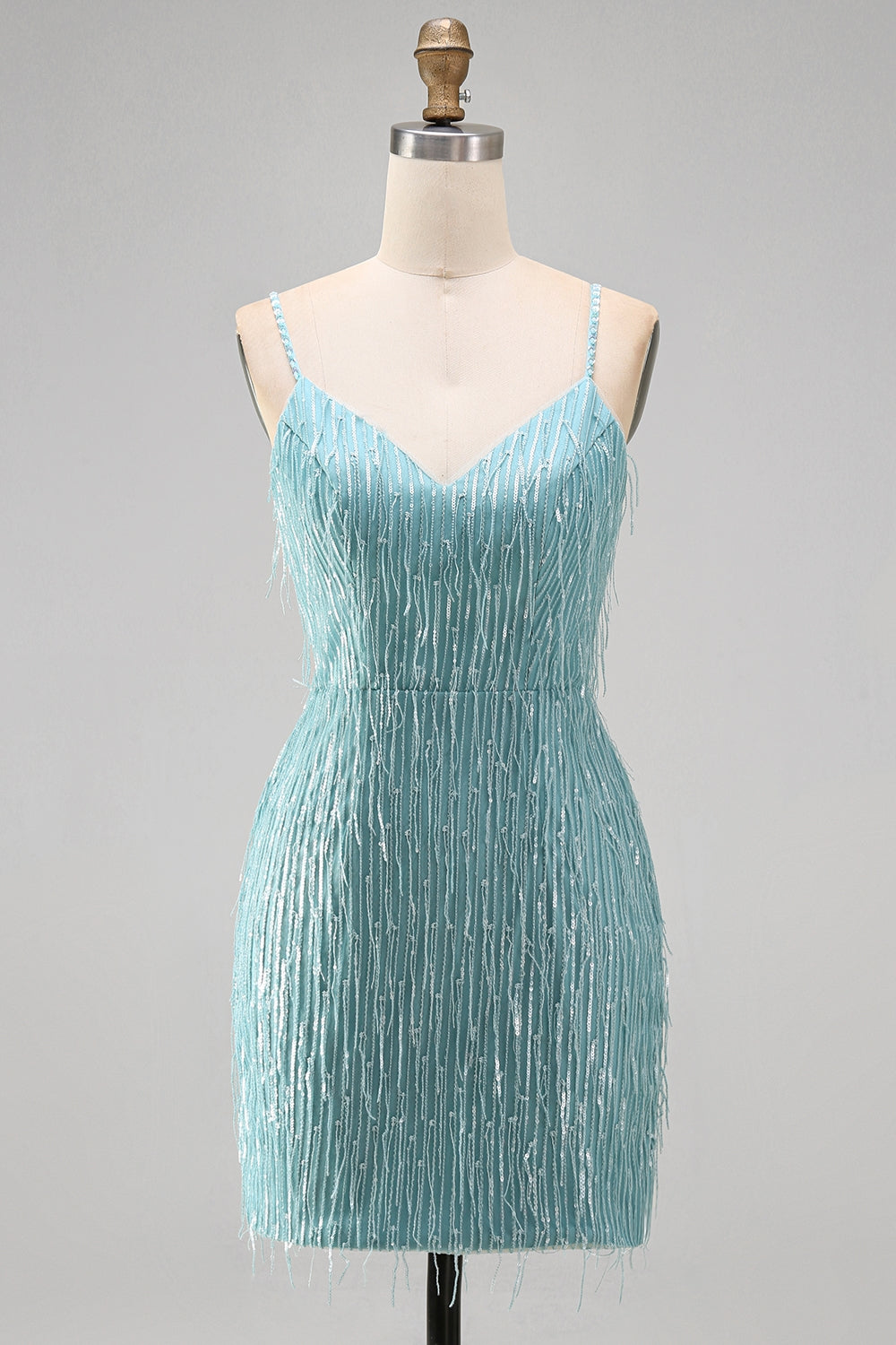 Sparkly Gold Fringed V-Neck Tight Short Homecoming Dress