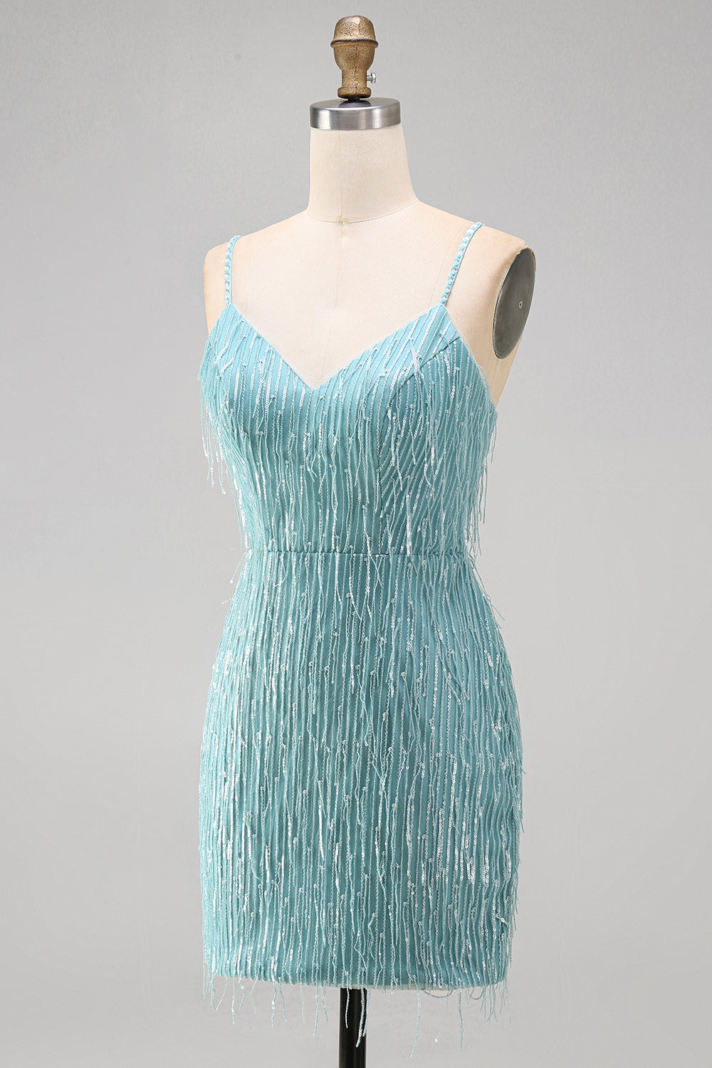 Sparkly Gold Fringed V-Neck Tight Short Homecoming Dress