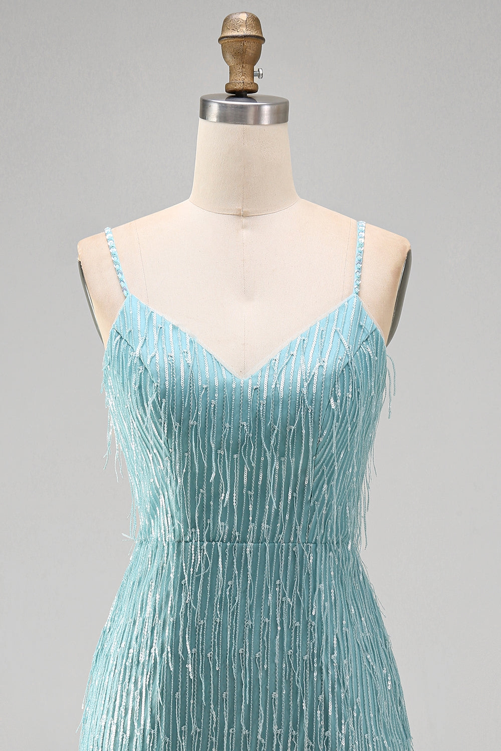 Sparkly Gold Fringed V-Neck Tight Short Homecoming Dress