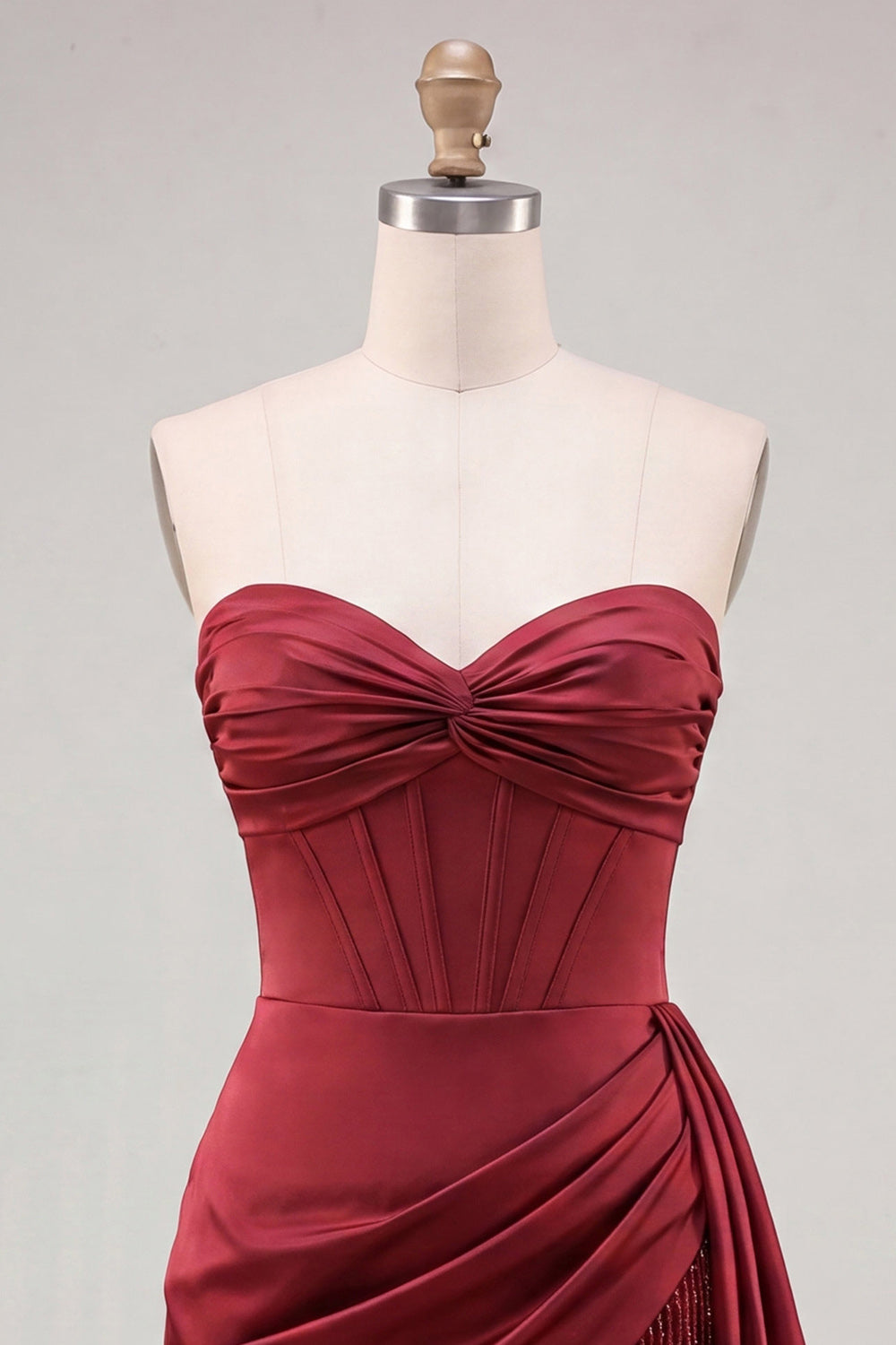Fuchsia Satin Corset Ruched Short Tight Homecoming Dress with Fringes