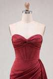 Fuchsia Satin Corset Ruched Short Tight Homecoming Dress with Fringes