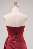 Fuchsia Satin Corset Ruched Short Tight Homecoming Dress with Fringes