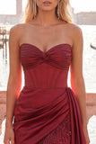 Fuchsia Satin Corset Ruched Short Tight Homecoming Dress with Fringes