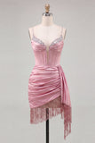 Sparkly Gold Satin Fringed Beaded Tight Short Corset Homecoming Dress
