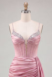 Sparkly Gold Satin Fringed Beaded Tight Short Corset Homecoming Dress
