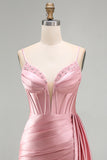 Sparkly Gold Satin Fringed Beaded Tight Short Corset Homecoming Dress