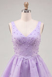 Sage Green V-Neck Beaded Ruffled Short A Line Homecoming Dress