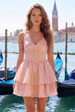 Sage Green V-Neck Beaded Ruffled Short A Line Homecoming Dress
