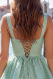 Sage Green V-Neck Beaded Ruffled Short A Line Homecoming Dress
