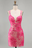 Floral Lilac Beaded Spaghetti Straps Tight Short Homecoming Dress