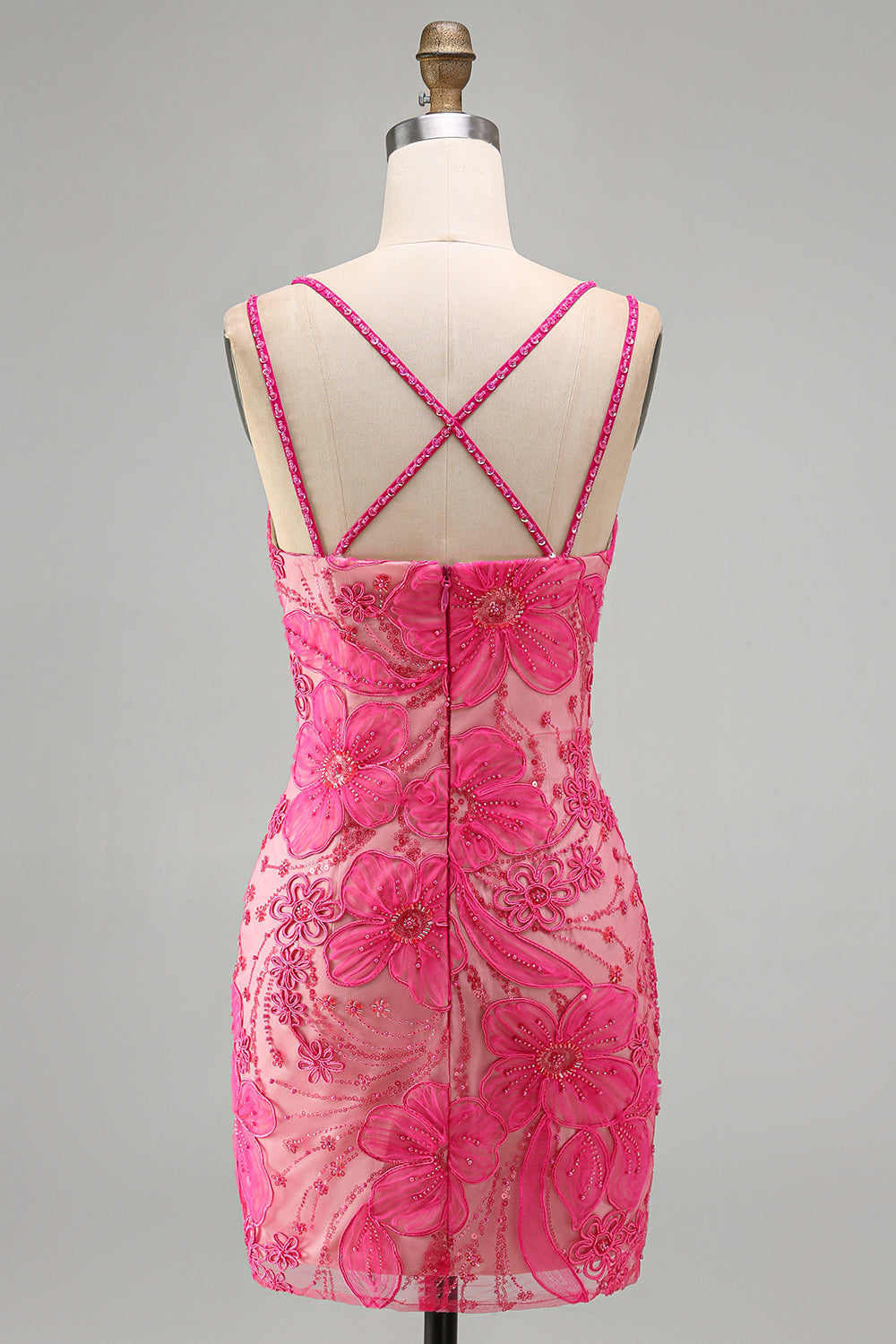 Floral Lilac Beaded Spaghetti Straps Tight Short Homecoming Dress