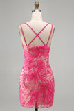 Floral Lilac Beaded Spaghetti Straps Tight Short Homecoming Dress