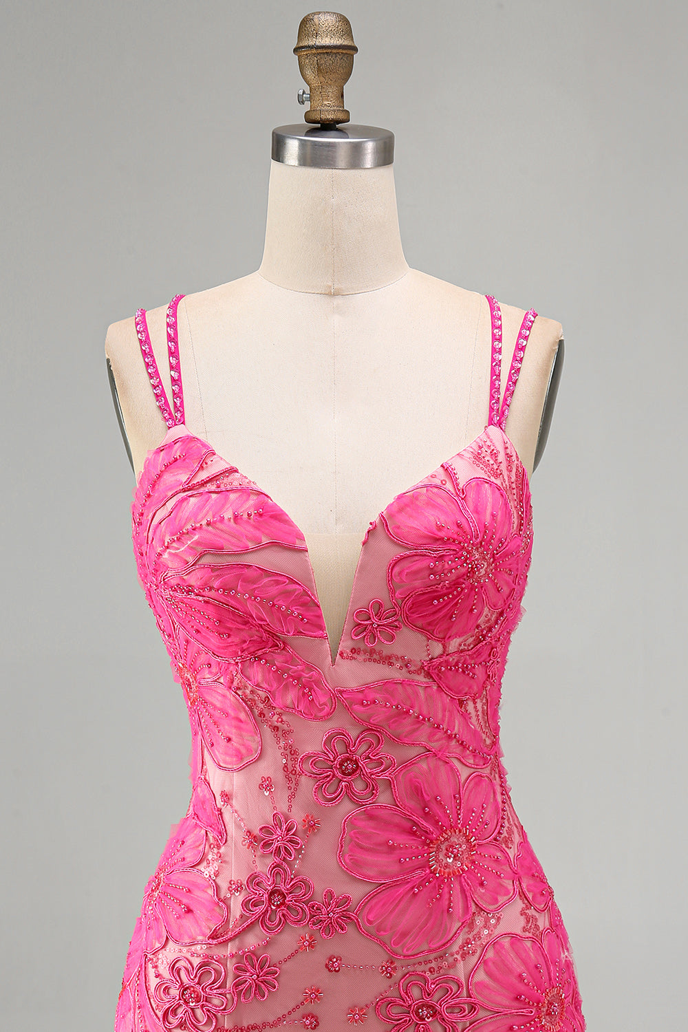 Floral Lilac Beaded Spaghetti Straps Tight Short Homecoming Dress