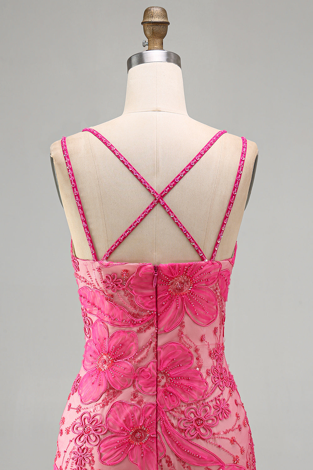 Floral Lilac Beaded Spaghetti Straps Tight Short Homecoming Dress