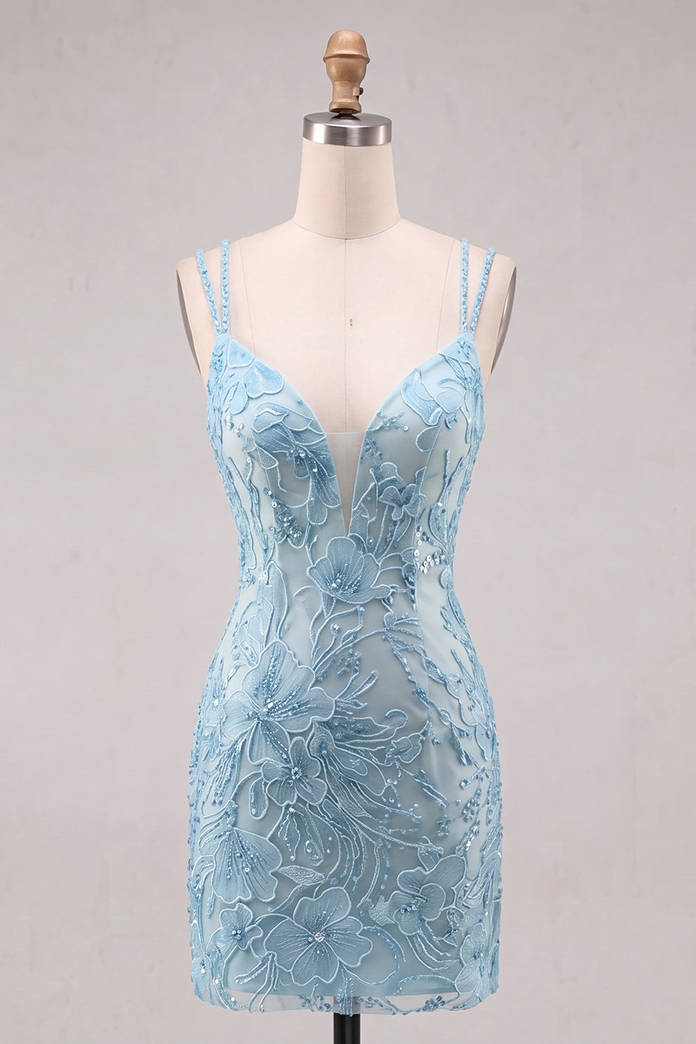 Floral Lilac Beaded Spaghetti Straps Tight Short Homecoming Dress