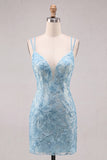 Floral Lilac Beaded Spaghetti Straps Tight Short Homecoming Dress
