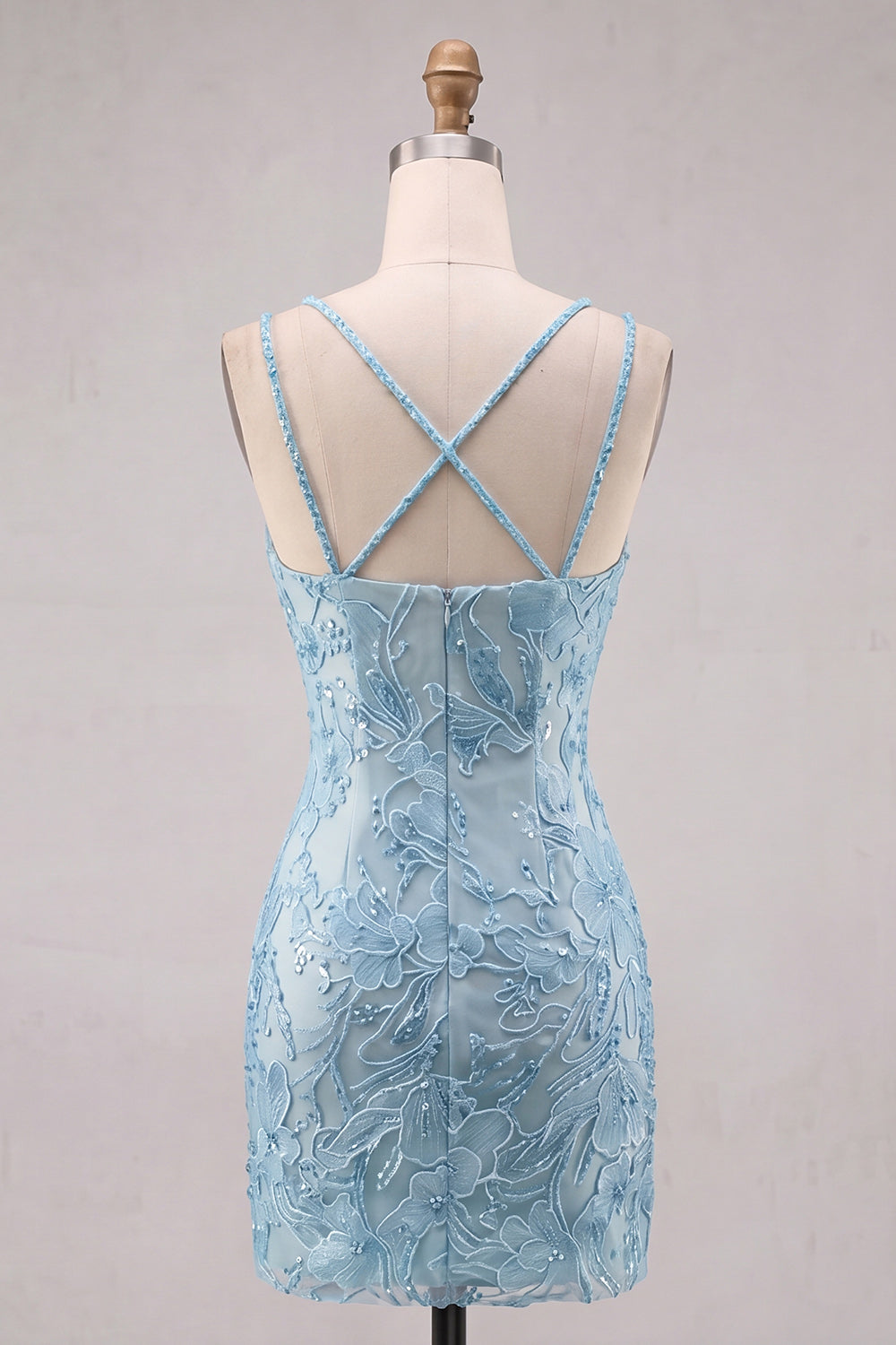 Floral Lilac Beaded Spaghetti Straps Tight Short Homecoming Dress