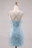 Floral Lilac Beaded Spaghetti Straps Tight Short Homecoming Dress
