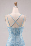 Floral Lilac Beaded Spaghetti Straps Tight Short Homecoming Dress