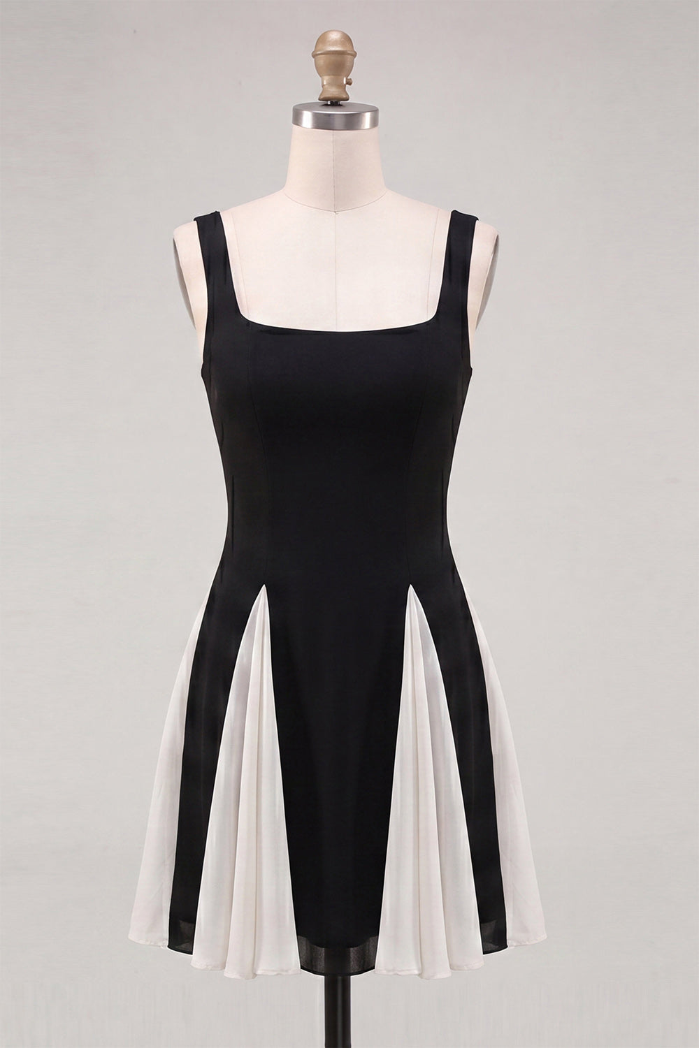 White Black Dots Ruched A-Line Short Homecoming Dress