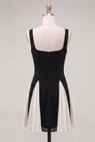 White Black Dots Ruched A-Line Short Homecoming Dress
