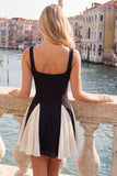 White Black Dots Ruched A-Line Short Homecoming Dress