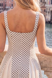 White Black Dots Ruched A-Line Short Homecoming Dress