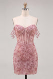 Floral Sage Green Corset Beaded Tight Short Homecoming Dress