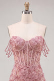 Floral Sage Green Corset Beaded Tight Short Homecoming Dress
