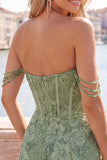 Floral Sage Green Corset Beaded Tight Short Homecoming Dress