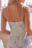 Floral Light Pink Beaded Tight Short Homecoming Dress