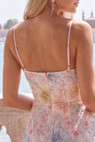 Floral Light Pink Beaded Tight Short Homecoming Dress