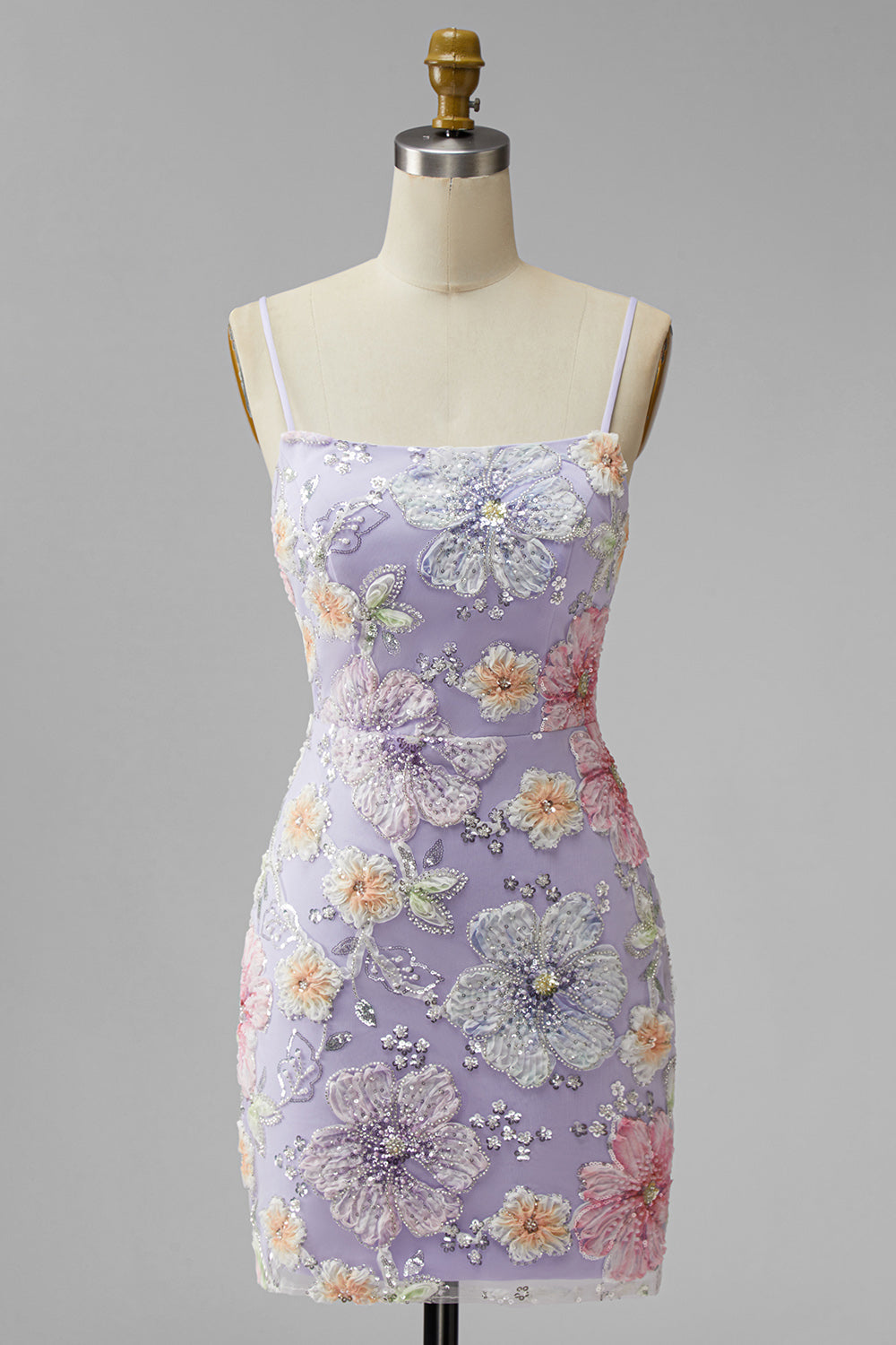 Floral Light Pink Beaded Tight Short Homecoming Dress