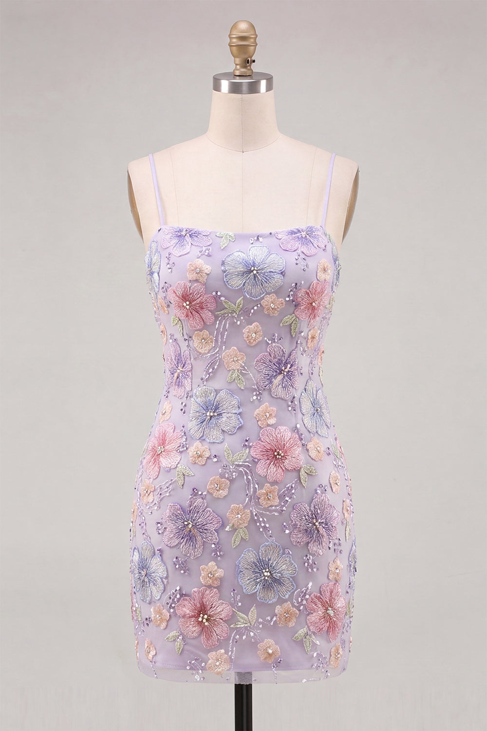 Floral Light Pink Beaded Tight Short Homecoming Dress