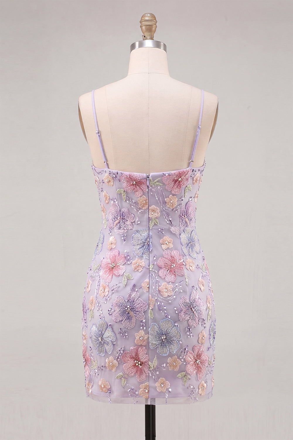 Floral Light Pink Beaded Tight Short Homecoming Dress